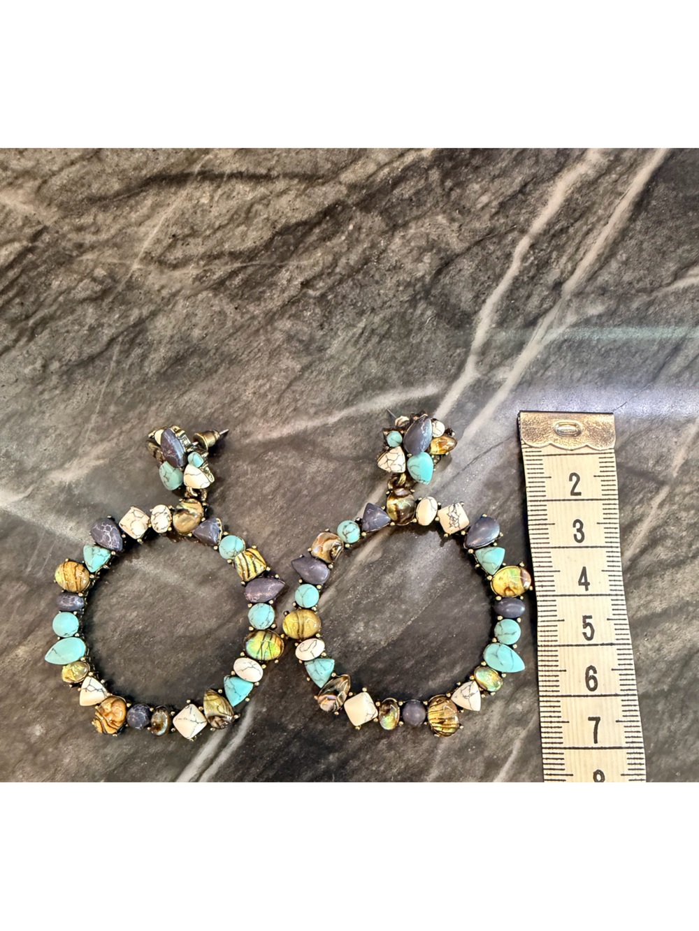 Multicolor Stone Gold Tone Hoop Statement Earrings